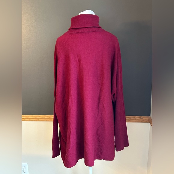 Garnet Hill Wool Cashmere Blend Turtleneck Poncho Sweater Tunic Cranberry Medium - Picture 4 of 7